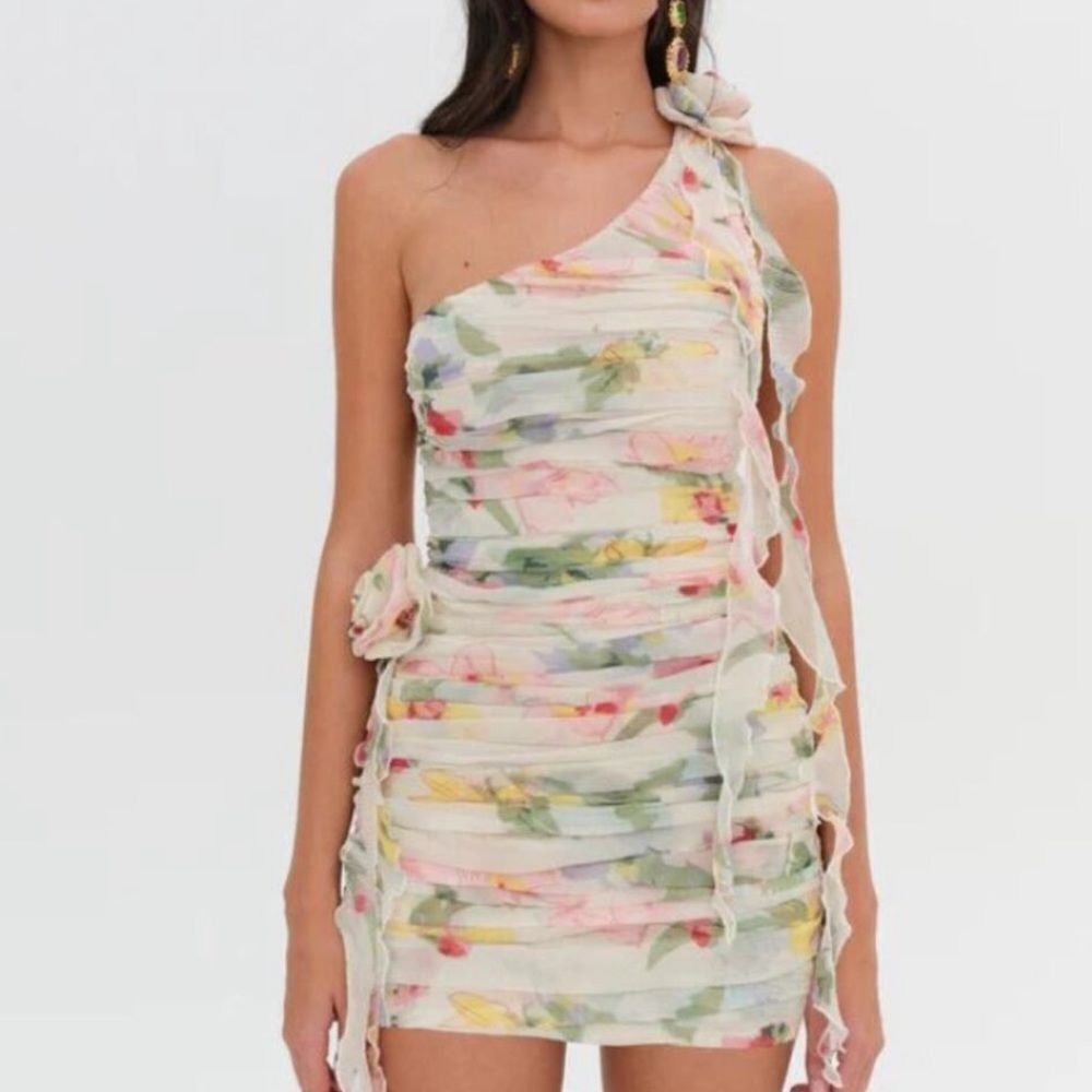 Abby Mini Dress by For Love & Lemons One Shoulder Floral-UU20
